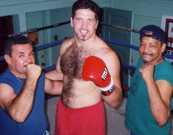 Peter McNeeley with trainers Eddie Alago and Pablo Ramos