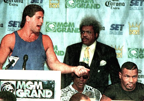 PETER McNEELEY TAUNTS OPPONENT MIKE TYSON FROM THE PODIUM